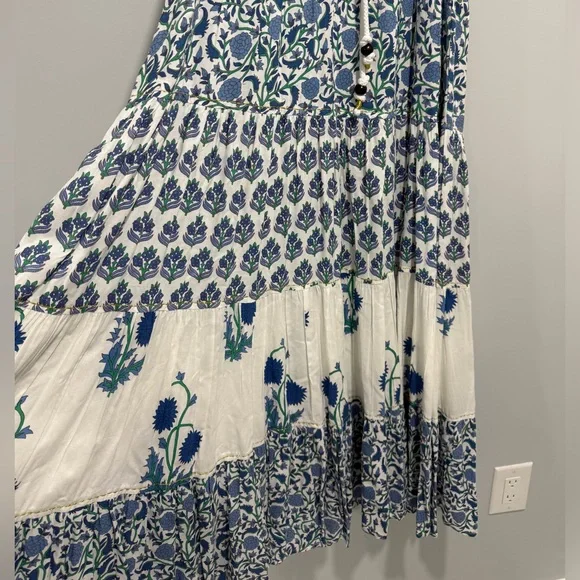 Chelsea & Theodore Womens White Blue Sleeveless Maxi Dress Size M Boho Floral - Picture 5 of 10
